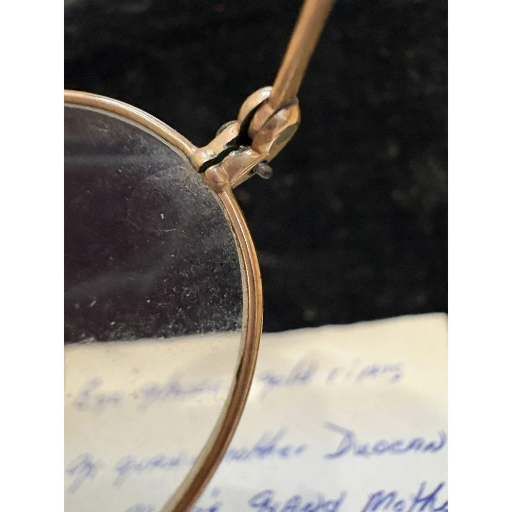Vintage Antique Wire 12k Gold Rim Eye Glasses w/ Case Eyeglass And Note 11 Grams